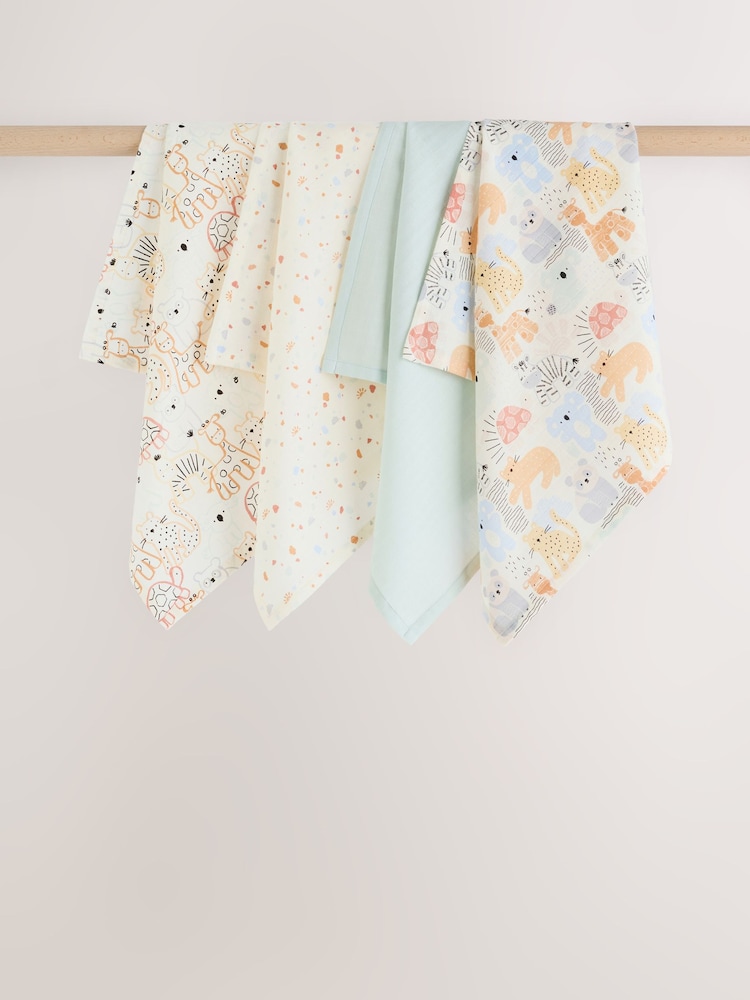 Neutral Safari Baby Muslin Cloths 4 Pack - Image 1 of 5