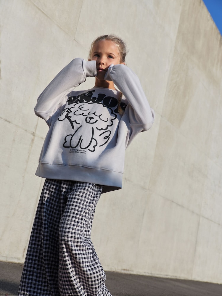 Grey/Gingham Dog Sweatshirt and Wide Leg Trousers Set (3-16yrs) - Image 1 of 10