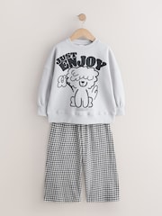 Grey/Gingham Dog Sweatshirt and Wide Leg Trousers Set (3-16yrs) - Image 5 of 10