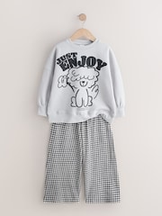 Grey/Gingham Dog Sweatshirt and Wide Leg Trousers Set (3-16yrs) - Image 6 of 10