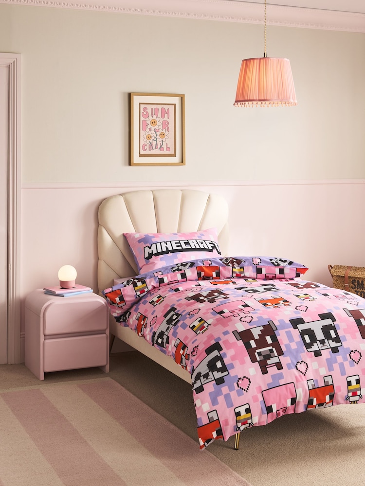 Pink Minecraft Duvet Cover and Pillowcase Set - Image 1 of 4