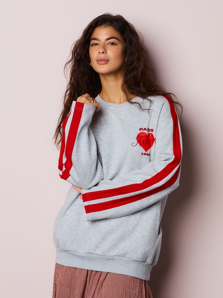 Grey Valentines Paris Heart Graphic Sweatshirt - Image 1 of 10