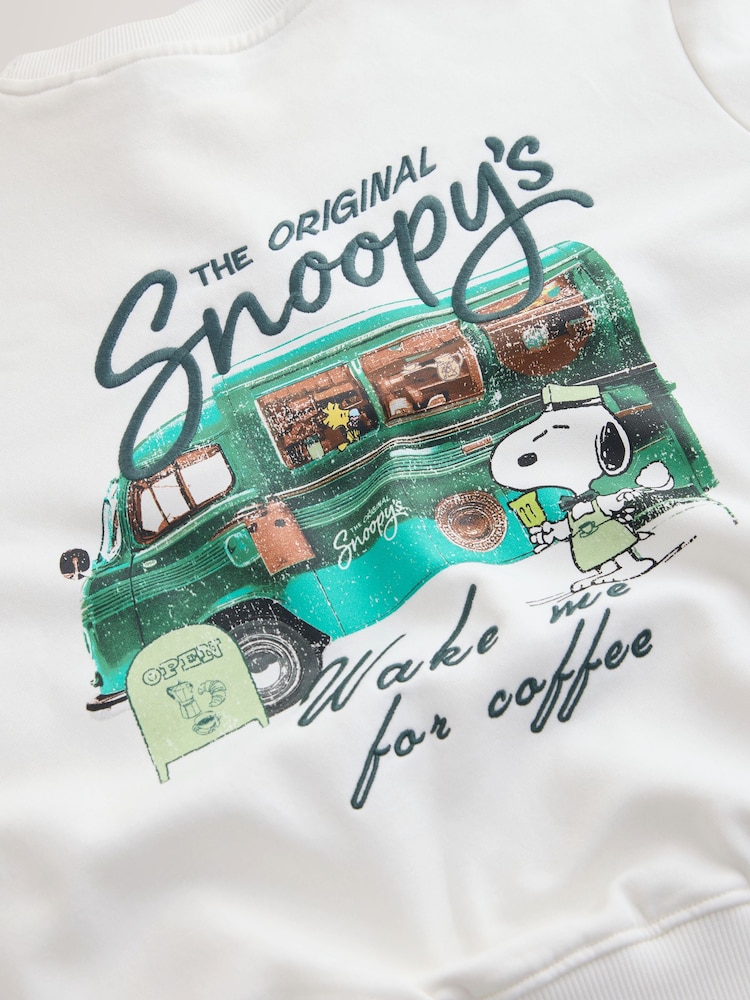 Ecru Snoopy Coffee Shop Graphic Long Sleeve Sweat Top - Image 4 of 4 Ecru Snoopy Coffee Shop Graphic Long Sleeve Sweat Top - Image 4 of 4