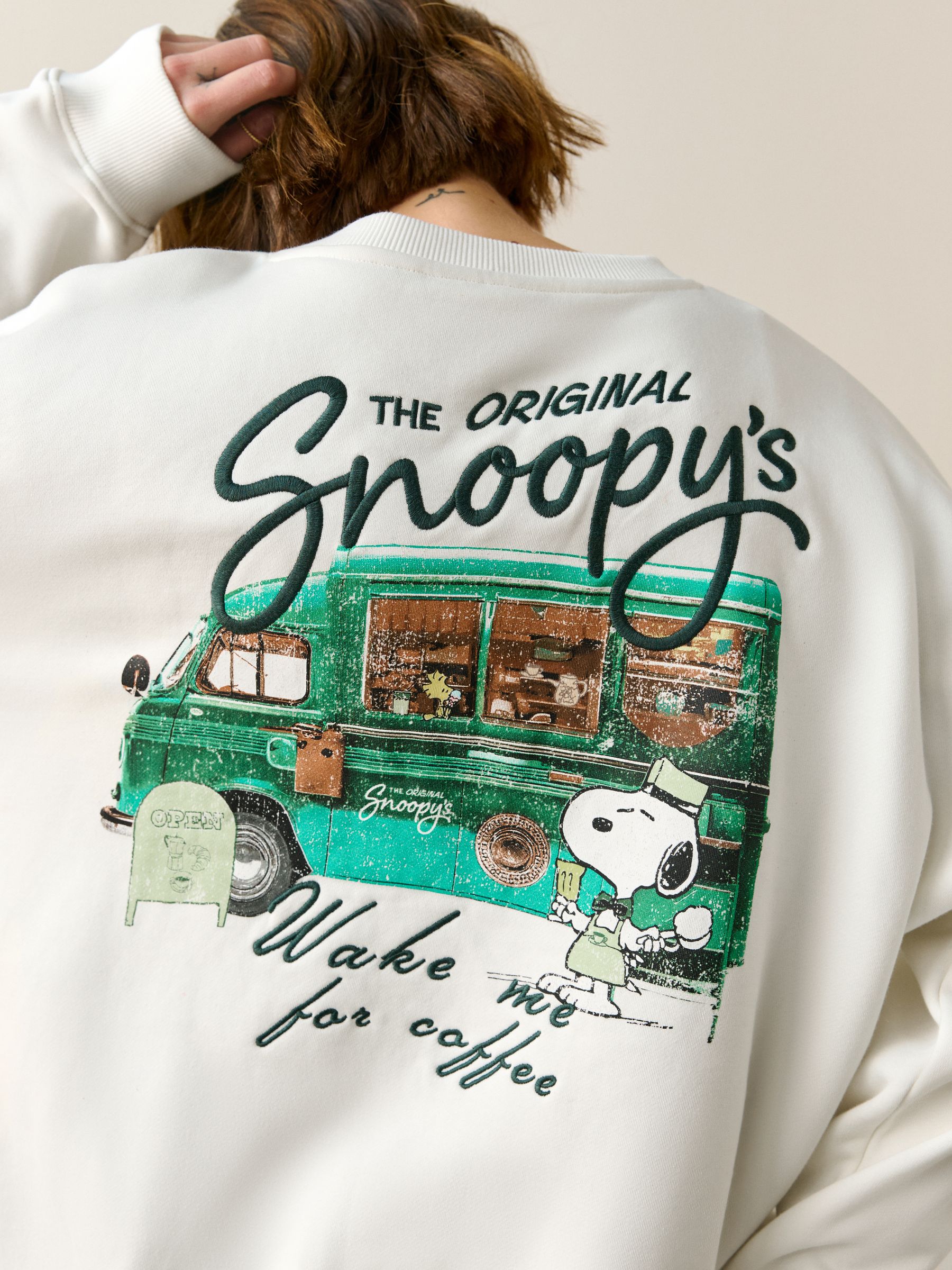 Buy Ecru Snoopy Coffee Shop Graphic Long Sleeve Sweat Top from