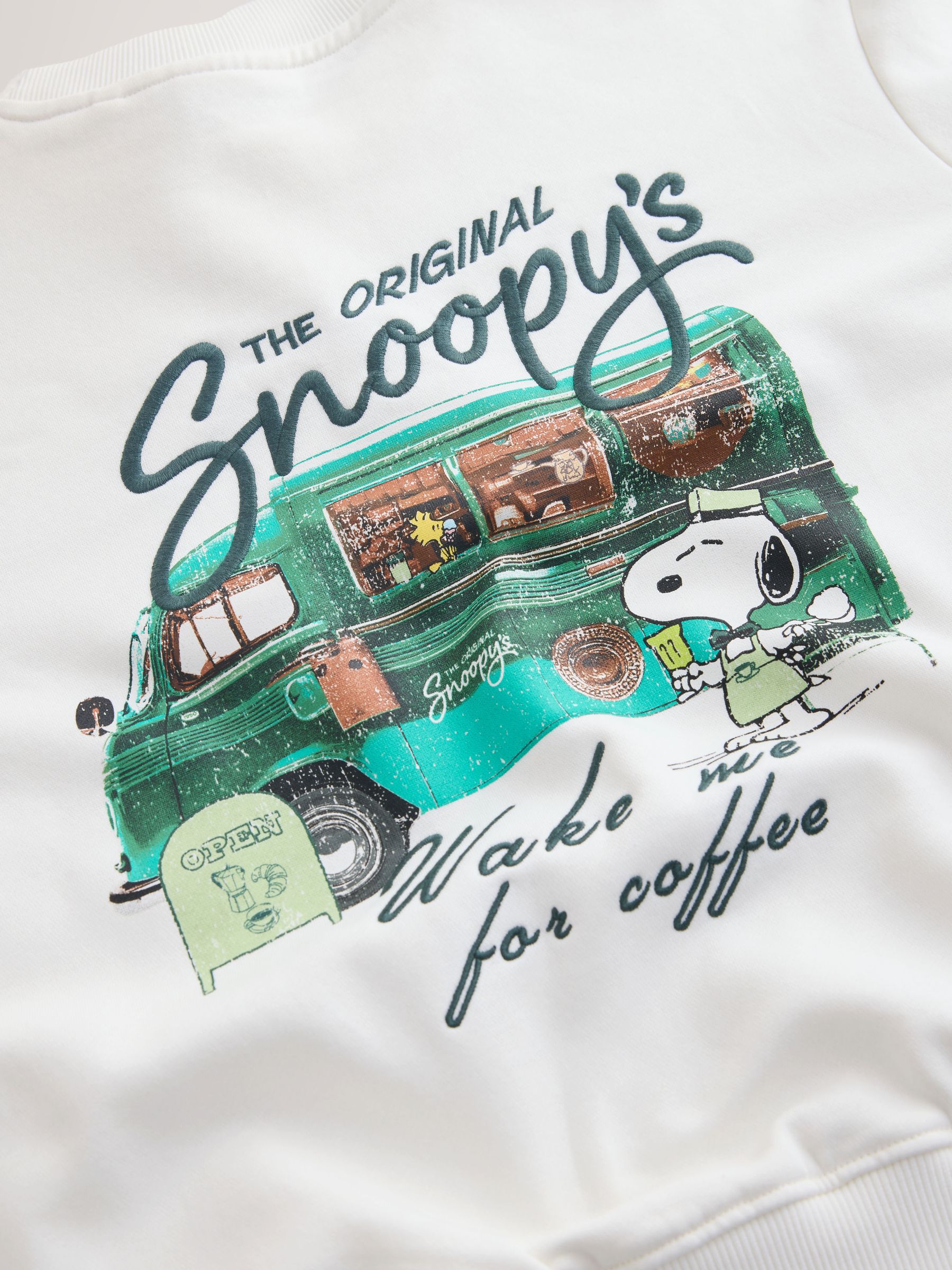 Buy Ecru Snoopy Coffee Shop Graphic Long Sleeve Sweat Top from