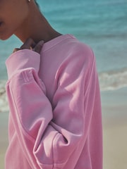 Fluro Pink Crew Neck Washed Sweatshirt - Image 5 of 8