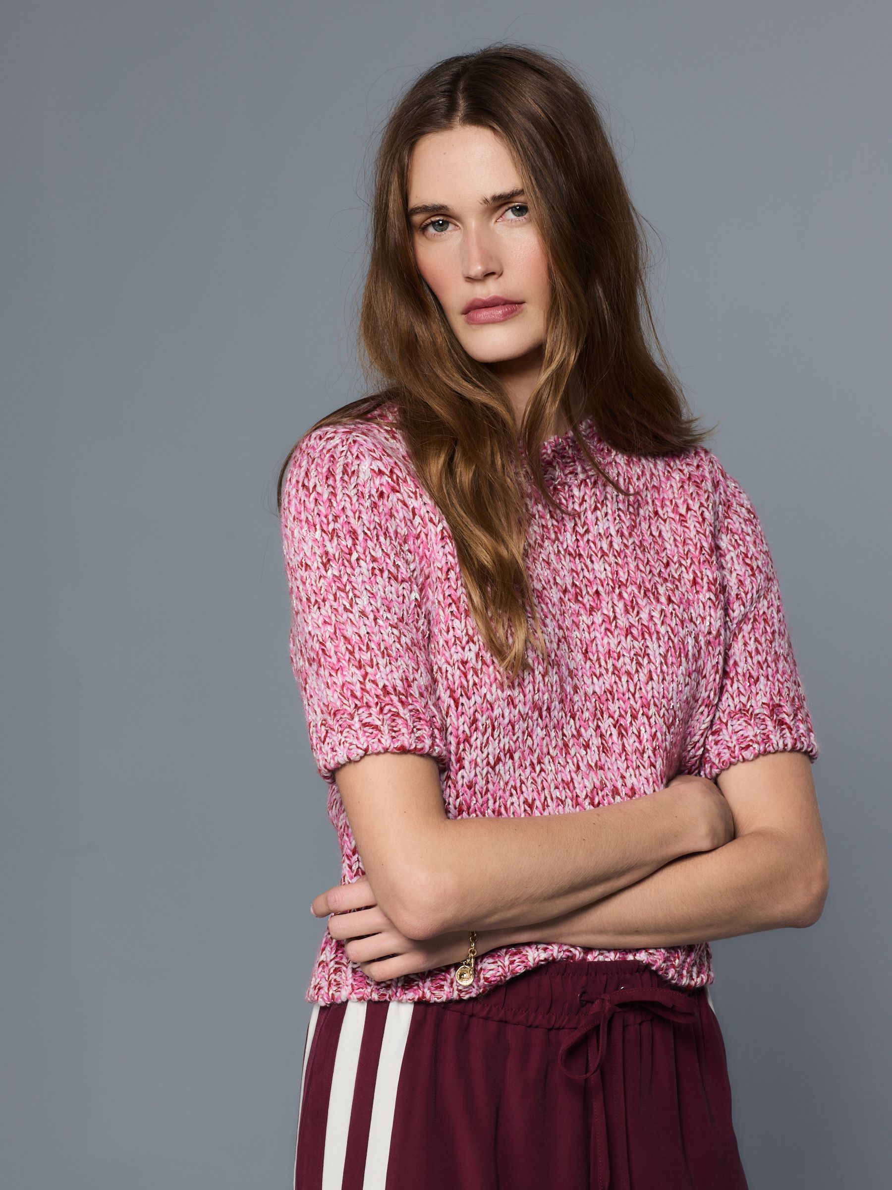 Buy Pink Multi Short Sleeve Twist Knit Jumper With Wool from Next