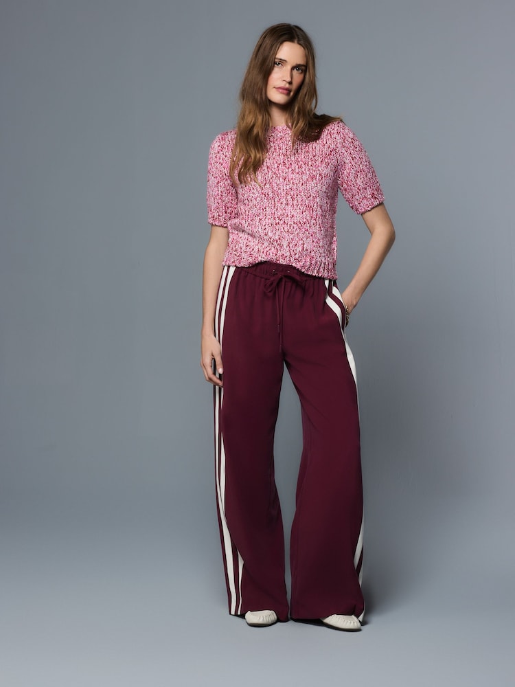 Pink, mehrfarbig - Kurzärmliger Pullover mit Twist-Strick und Wolle - Bild 2 von 8