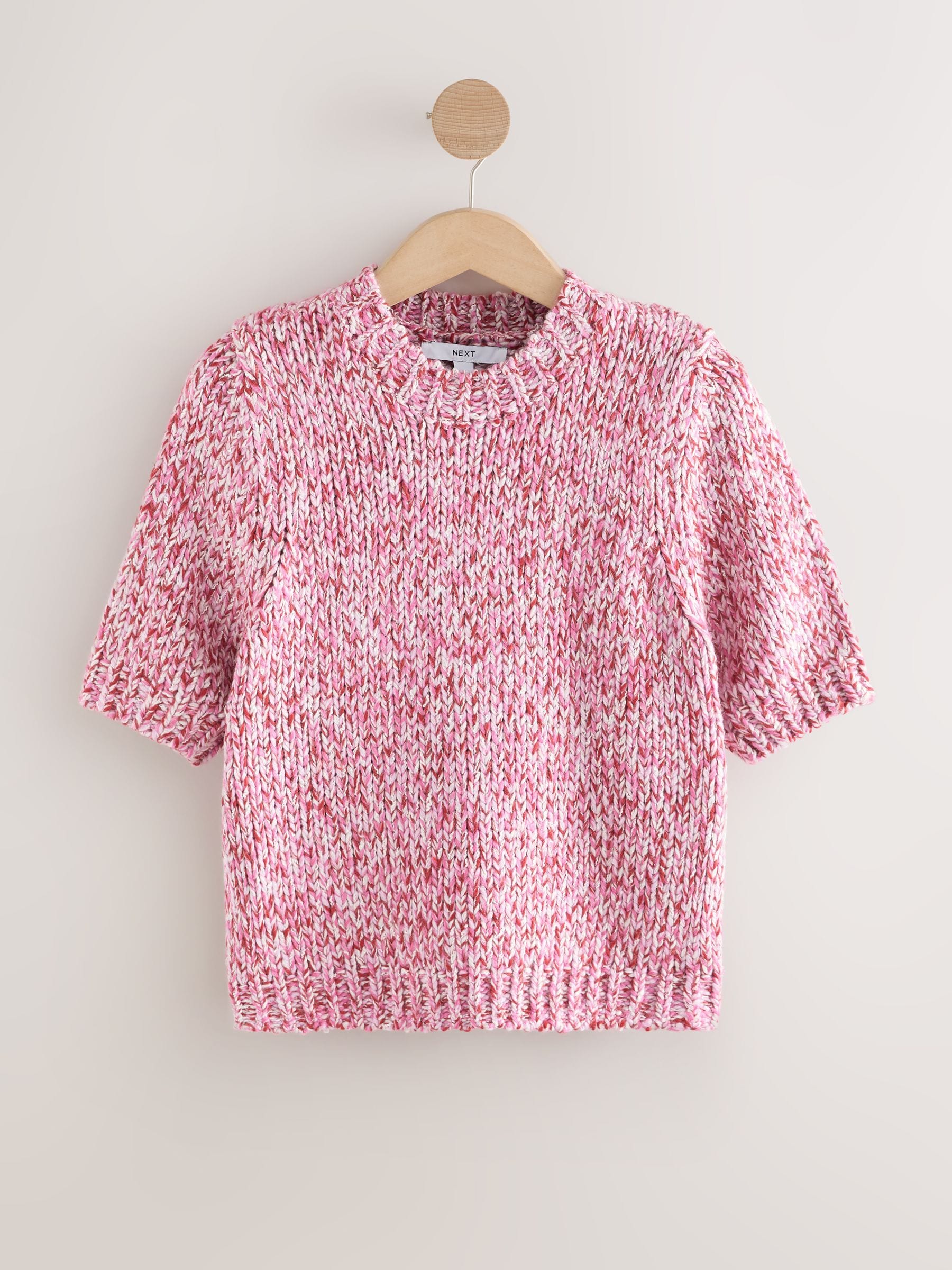 Buy Pink Multi Short Sleeve Twist Knit Jumper With Wool from Next