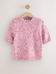 Pink, mehrfarbig - Kurzärmliger Pullover mit Twist-Strick und Wolle - Bild 6 von 8