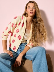 Yellow Heart Cake Pattern Supersoft Knitted Slim V-Neck Cardigan - Image 1 of 9