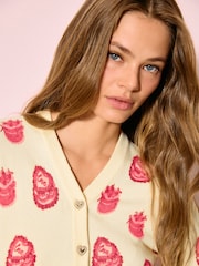 Yellow Heart Cake Pattern Supersoft Knitted Slim V-Neck Cardigan - Image 5 of 9