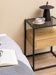 Actona Black Oak Randolf Square Bedside Table with 1 Drawer - Image 1 of 6
