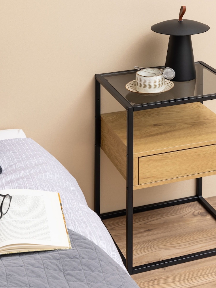 Actona Black Oak Randolf Square Bedside Table with 1 Drawer - Image 1 of 6