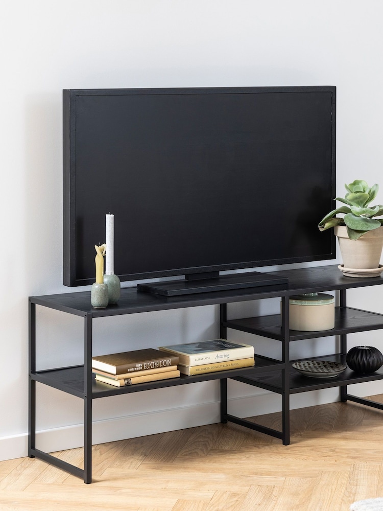 Actona Black Seaford Metal Open TV Unit - Image 1 of 6