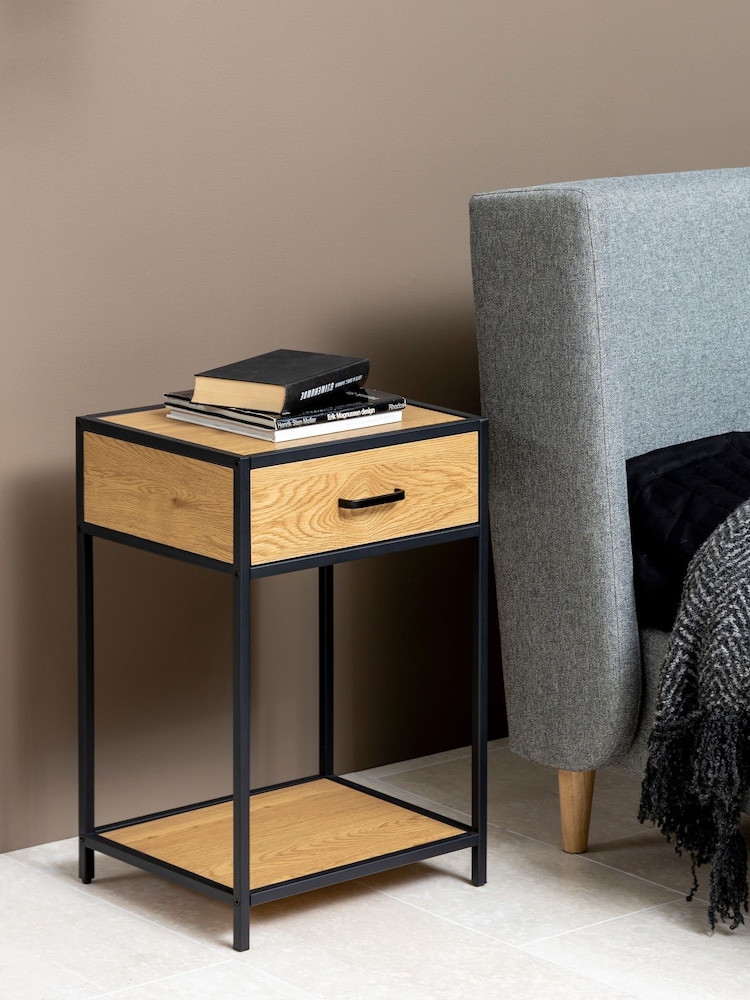Actona Black Oak Seaford Bedside Table with 1 Drawer - Image 1 of 6