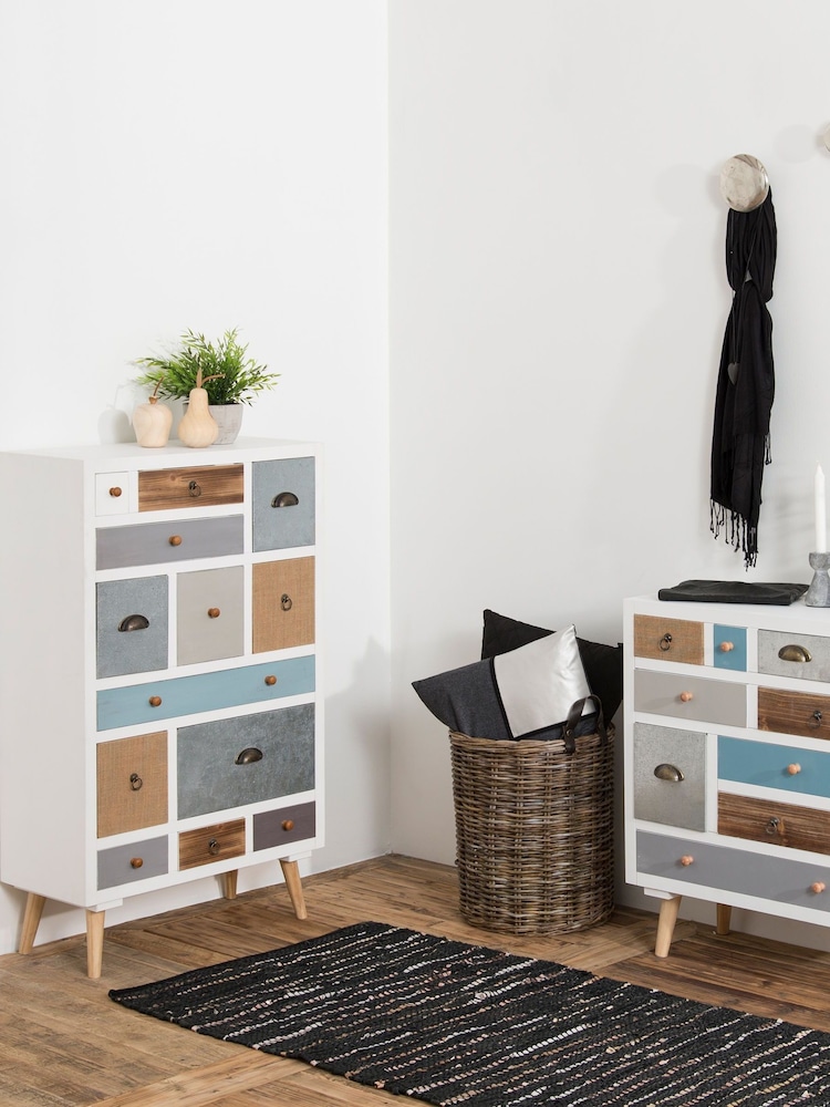 Actona White Thais Shabby Chic Multi Coloured 13 Drawer Chest - Image 1 of 6