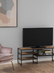 Actona Black Oak Seaford Metal Open TV Unit - Image 1 of 6