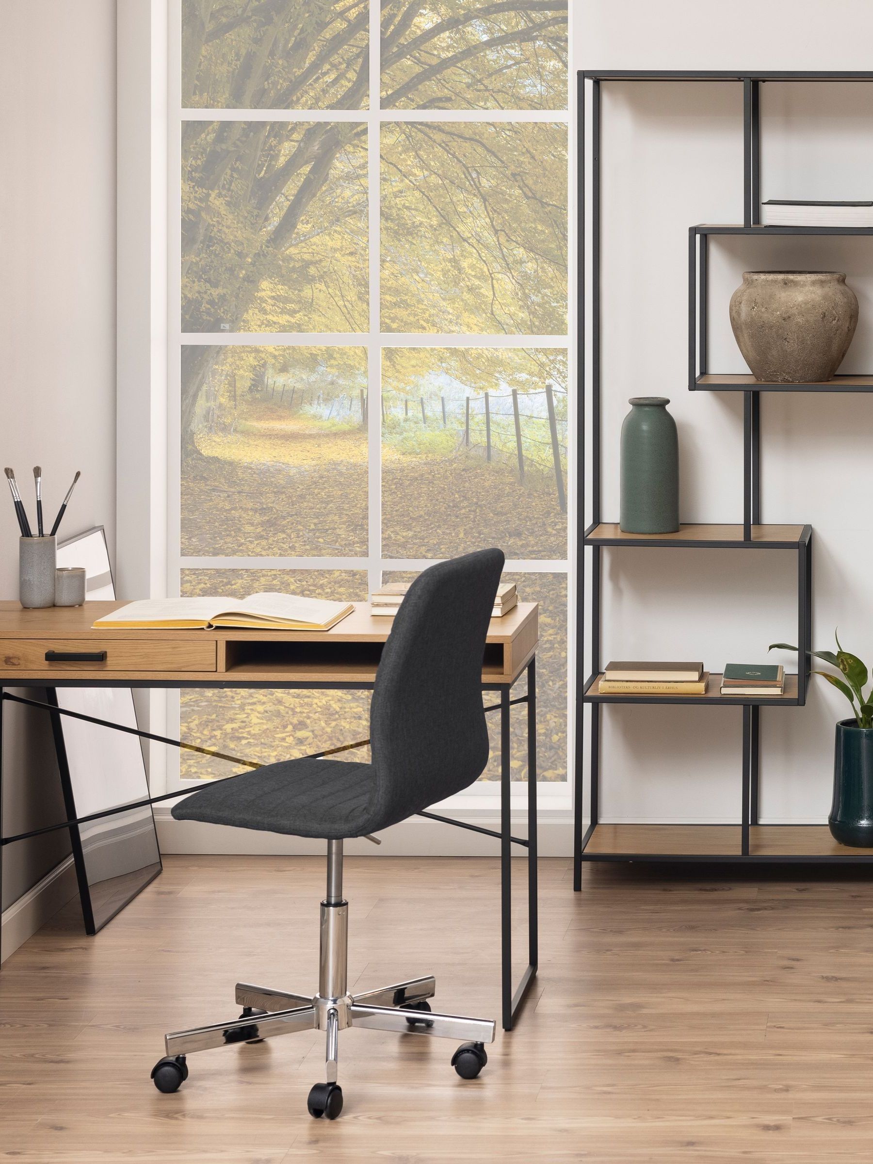 Rackhams Black Seaford Office Desk With 1 Drawer In Oak - 1 - Natural - 45 - Image 4