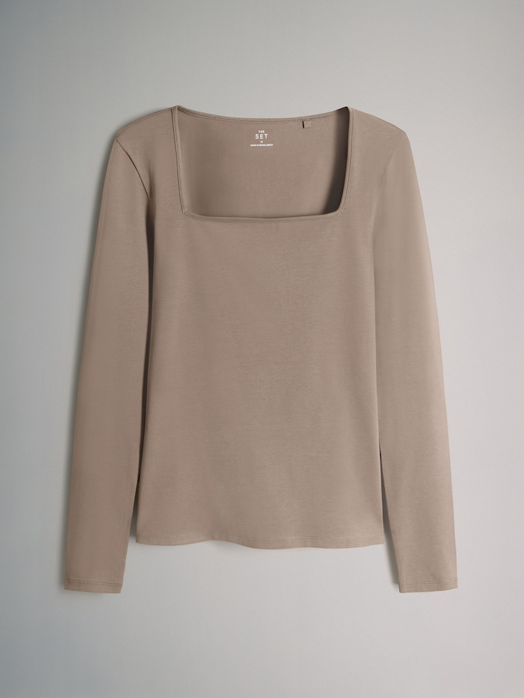 The Set Black/Animal/Taupe Brown 3 Pack Square Neck Long Sleeve T-Shirts - Image 2 of 6 The Set Black/Animal/Taupe Brown 3 Pack Square Neck Long Sleeve T-Shirts - Image 2 of 6