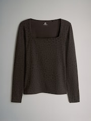 The Set Black/Animal/Taupe Brown 3 Pack Square Neck Long Sleeve T-Shirts - Image 3 of 6