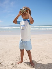Blue/Ecru Seagull Short Sleeve Sunsafe Rash Vest and Swim Shorts Set (3mths-7yrs) - Image 2 of 8