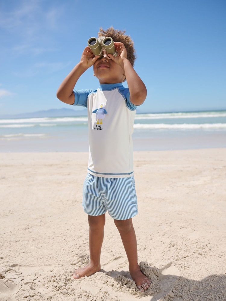 Blue/Ecru Seagull Short Sleeve Sunsafe Rash Vest and Swim Shorts Set (3mths-7yrs) - Image 2 of 8