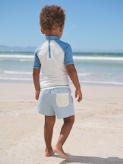 Blue/Ecru Seagull Short Sleeve Sunsafe Rash Vest and Swim Shorts Set (3mths-7yrs) - Image 3 of 8