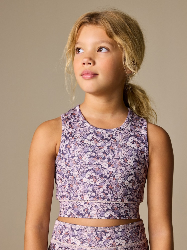 Lilac Purple Floral Sports Crop Top (5-16yrs) - Image 1 of 3 Lilac Purple Floral Sports Crop Top (5-16yrs) - Image 1 of 3