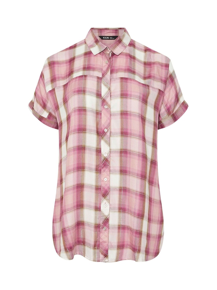 Rosa - Camisa xadrez de viscose de manga curta Yours Curve - Imagem 5 de 5