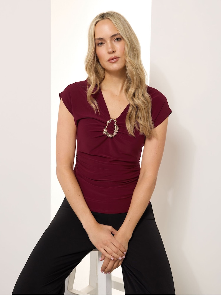 Long Tall Sally Red Buckle Ruched Top - Image 1 of 5