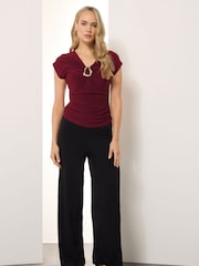 Long Tall Sally Red Buckle Ruched Top - Image 2 of 5