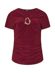 Long Tall Sally Red Buckle Ruched Top - Image 5 of 5