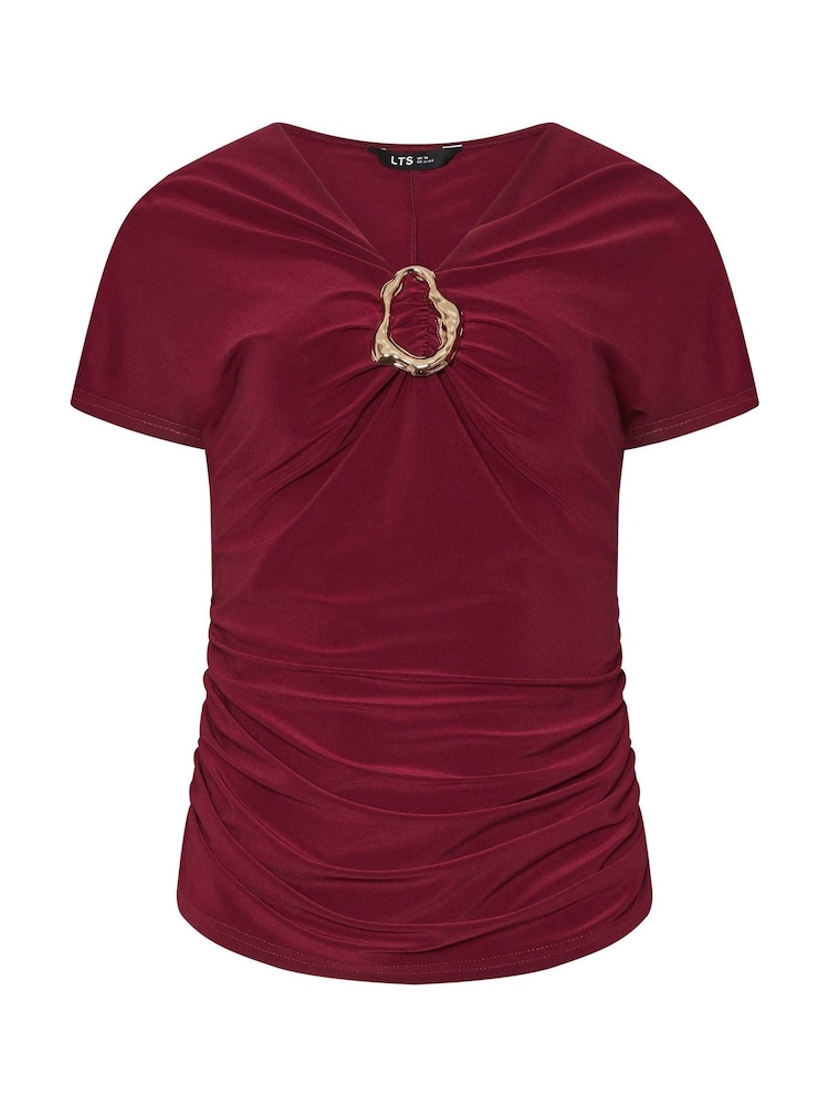 Long Tall Sally Red Buckle Ruched Top - Image 5 of 5