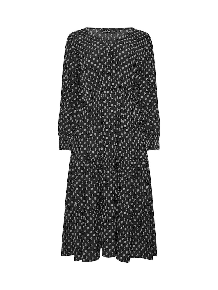 M&Co Black Dobby Printed Tiered Dress - Image 1 of 1