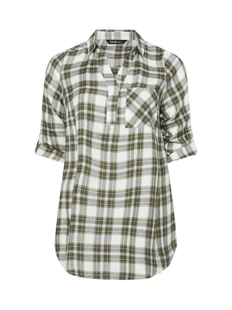 Verde - Camisa Yours Curve de viscose com sobreposição Check - Imagem 5 de 5