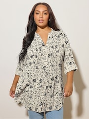 Yours Curve Natural Pintuck Blouse - Image 1 of 5