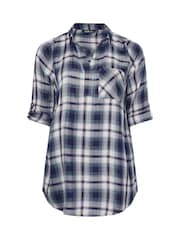 Azul - Camisa Yours Curve de viscose com sobreposição Check - Imagem 5 de 5