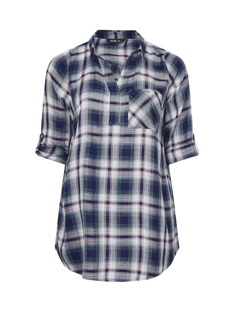 Azul - Camisa Yours Curve de viscose com sobreposição Check - Imagem 5 de 5