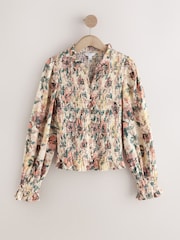 Multi Vintage Floral Print Smocked Button Front Long Sleeve Blouse - Image 5 of 8