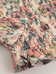 Multi Vintage Floral Print Smocked Button Front Long Sleeve Blouse - Image 8 of 8