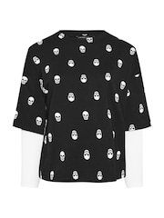 Yours Curve Black Limited Skull 2 In 1 T-Shirt - Image 6 of 6