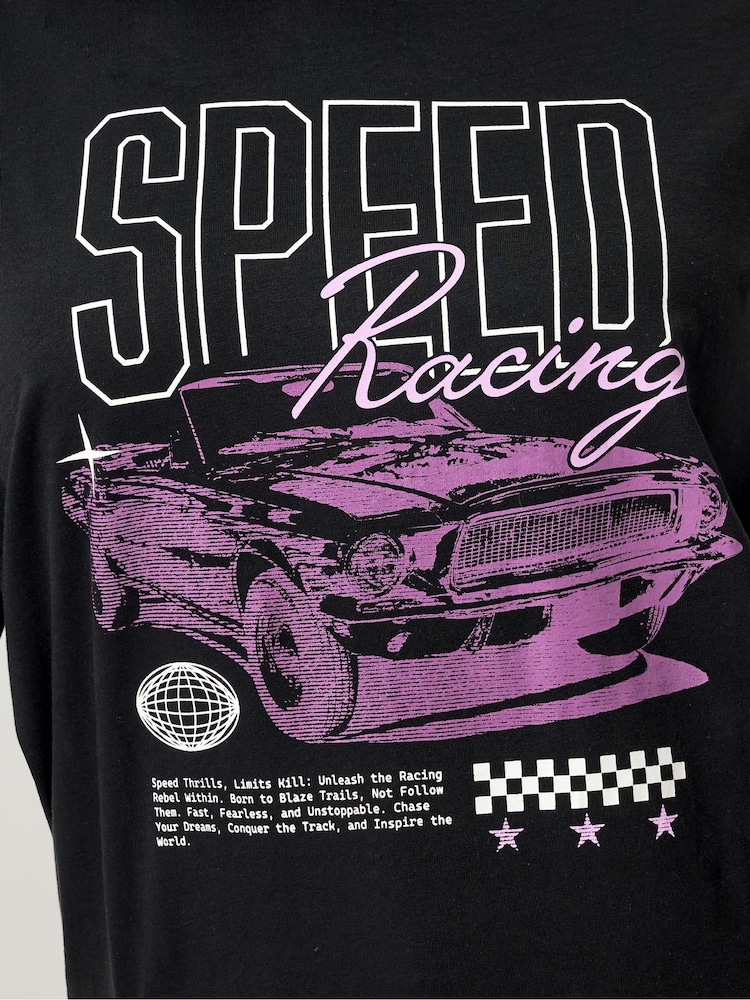 Yours Curve Black Limited Motor Sports T-Shirt - Image 6 of 6
