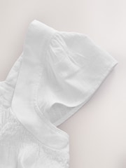 White Flutter Sleeve Button Front Top With Linen - Image 7 of 7