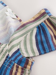 Two Pack Multi Stripe/Chocolate Brown - 喇叭袖鈕扣前襟亞麻上衣 - 圖片 8，共 9