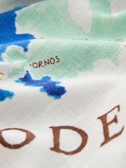 Ecru/Orange Landkarten-Print - Top mit flatternden Ärmeln, Knopfleiste und Leinenanteil - Bild 3 von 3