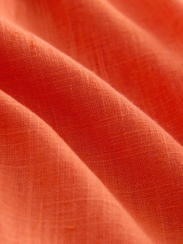 Oranje - Flutter Sleeve Button Front Top With Linen - Afbeelding 3 van 3