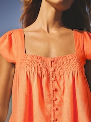 Orange Flutter Sleeve Button Front Top With Linen - Image 4 of 7