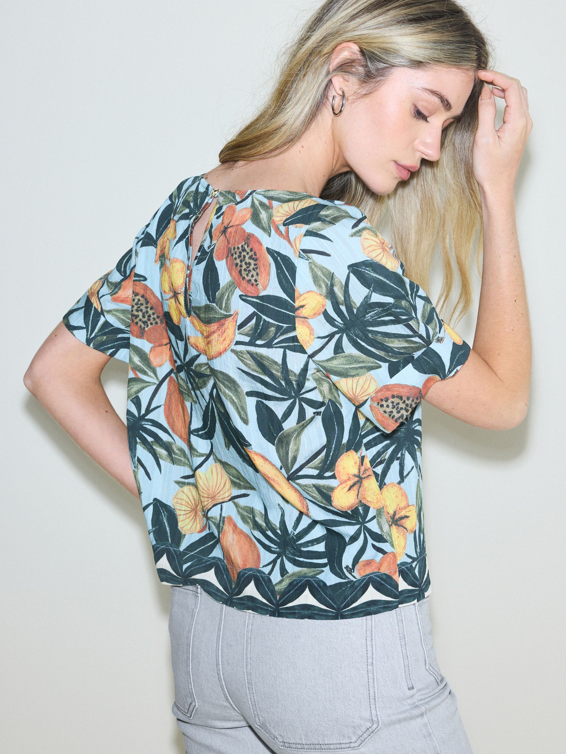 Buy Blue Floral Short Sleeve Boxy Top from Next Netherlands