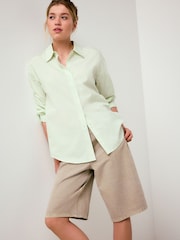 Green/White Stripe Matcha Graphic Oversized Boyfriend Shirt - Image 3 of 9